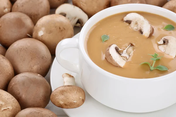 Mushroom soup closeup with mushrooms