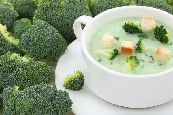 Broccoli soup in cup closeup