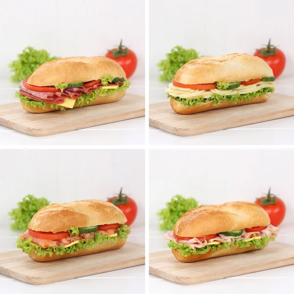 Healthy eating collection of sub sandwiches with salami ham salm