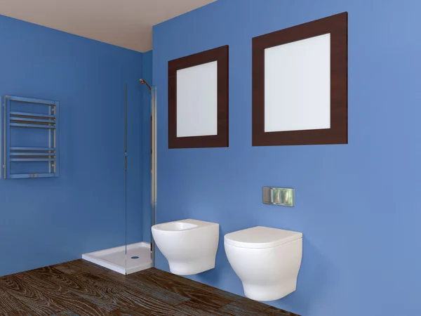 Modern interior of a bathroom in a city apartment. 3D Render