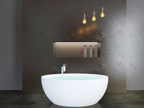 Modern interior of a bathroom in a city apartment. 3D Render