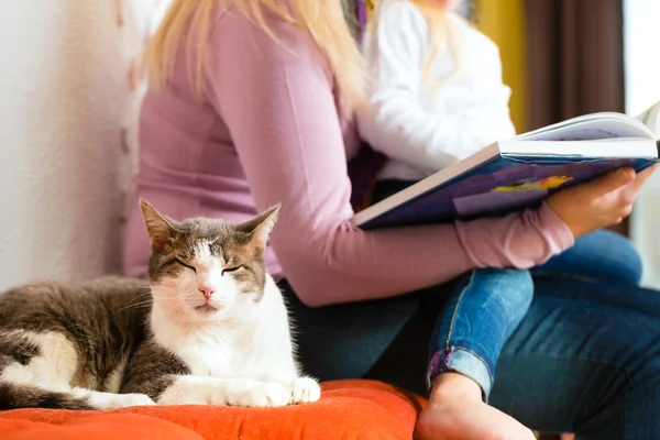 Mother reading night story to kid at home