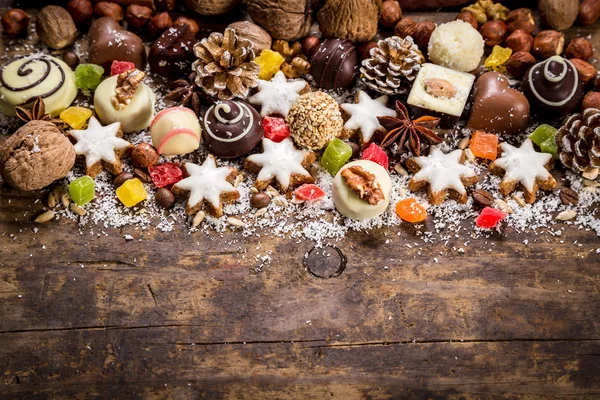 Wood background with sweets