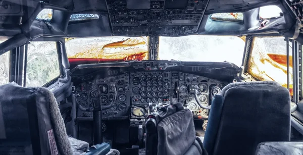 Old abandoned cockpit of the helicopter