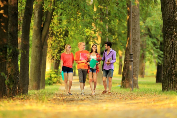 The successful group of students with books in the Park