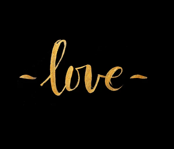Metallic foil shining calligraphy Love poster. Vector Gold Print Paint Stain Design