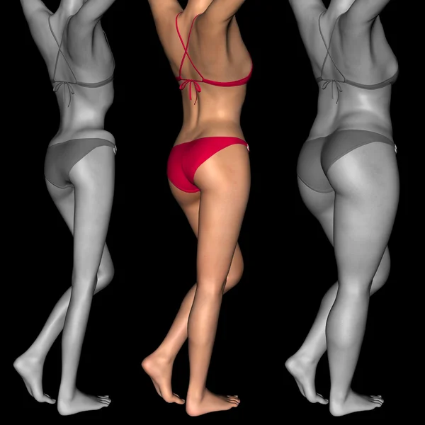 Concept or conceptual 3D woman or girl as fat, overweight vs fit healthy, skinny underweight anorexic female befor and after diet