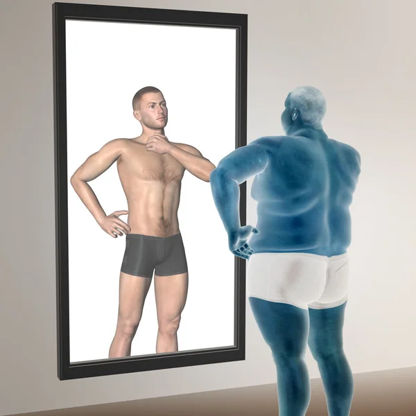 Overweight vs slim fit man reflecting