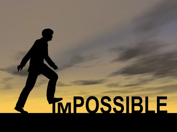 Businessman  stepping over impossible text