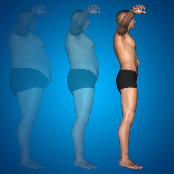 Overweight vs slim fit man blue
