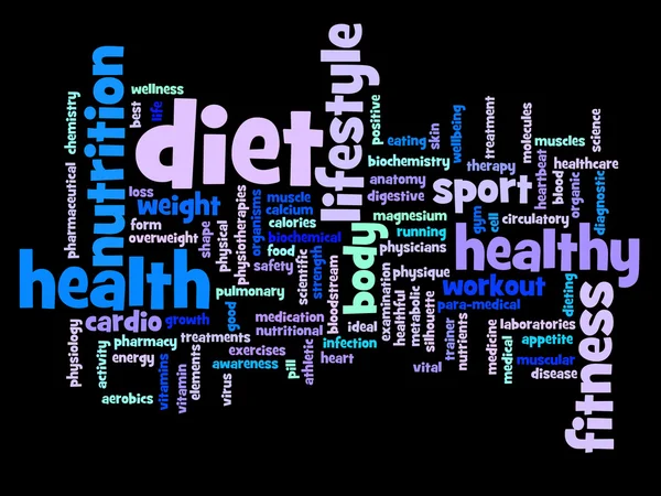 Concept or conceptual abstract health diet or sport word cloud or wordcloud isolated on background
