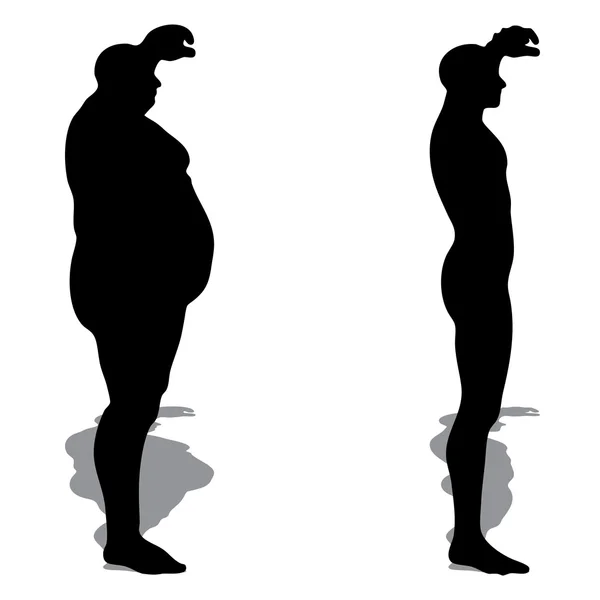 Concept or conceptual 3D fat overweight vs slim fit diet with muscles young man silhouette isolated on white background