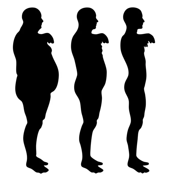 Concept or conceptual 3D fat overweight vs slim fit diet with muscles young man silhouette isolated on white background