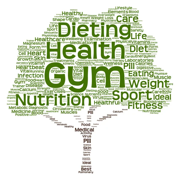 Concept or conceptual health or diet green text word cloud or tagcloud tree isolated on white background