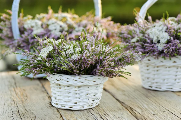 Bouquets of flowers in baskets