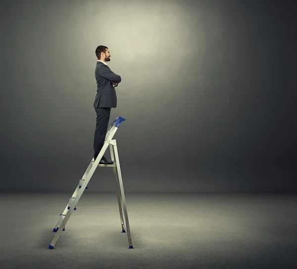 Businessman standing on the stepladder