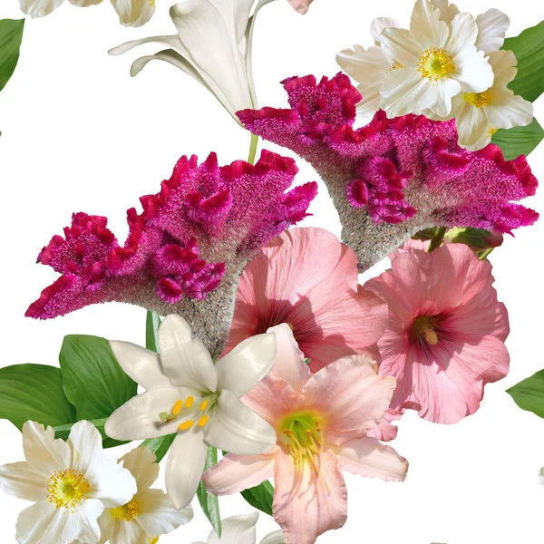 Bouquet of spring flowers on a white background seamless