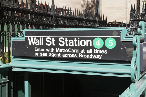 New York, USA - Subway entrance in Lower Manhattan at Broadway