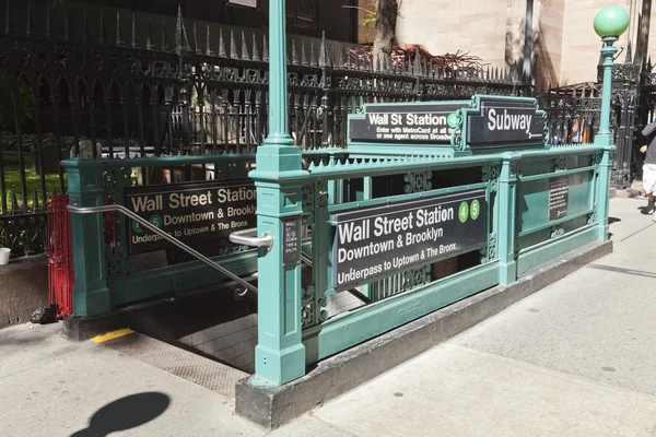 New York, USA - Subway entrance in Lower Manhattan at Broadway