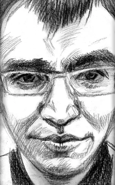 Black and White Drawing Illustration of Man Sketch