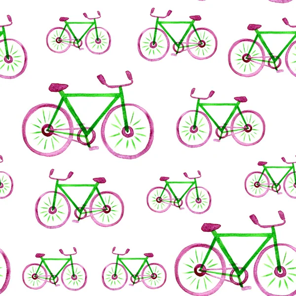 Watercolor bicycle pattern on white background