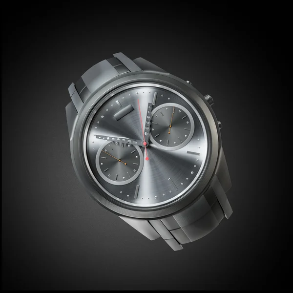 Stylish hand watch. Chrome on a black background