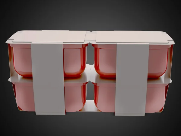 White/ red plastic blank bank for food, oil, mayonnaise, margarine, cheese, ice cream, olives, pickles, sour cream. Food and drink plastic blank. Template Ready For Your Design. Isolated on black. 3D