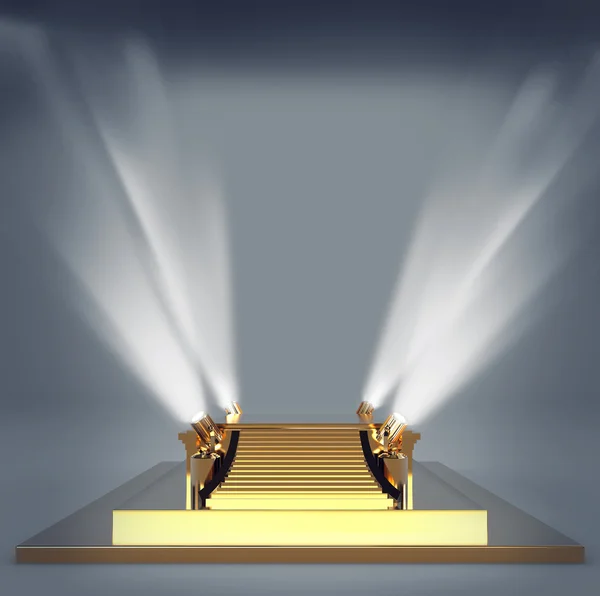 Empty golden stage podium for award ceremony.