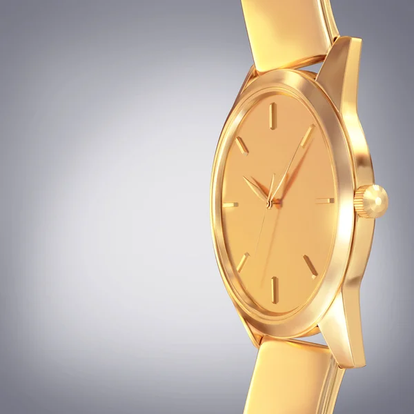 Golden watch  on a grey  background