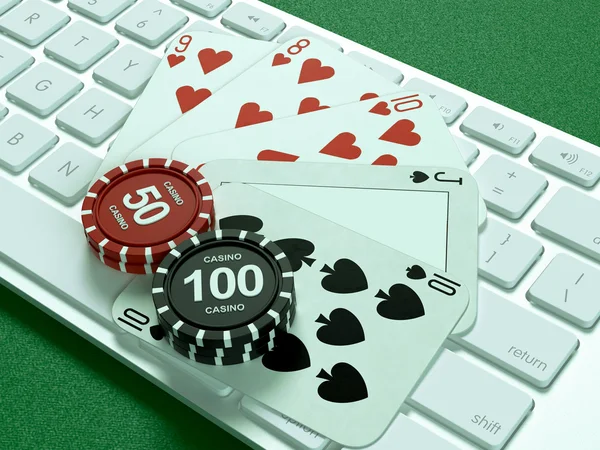 Cards and chips for poker on keyboard.