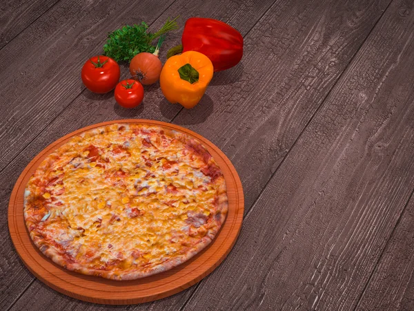 Mock up template pizza on a wooden table.