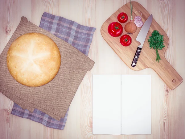 Mock up template pizza on a wooden table.