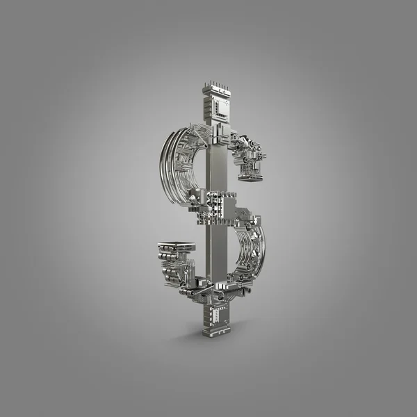 Business concept. Dollar currency symbol of microchips  on grey background.