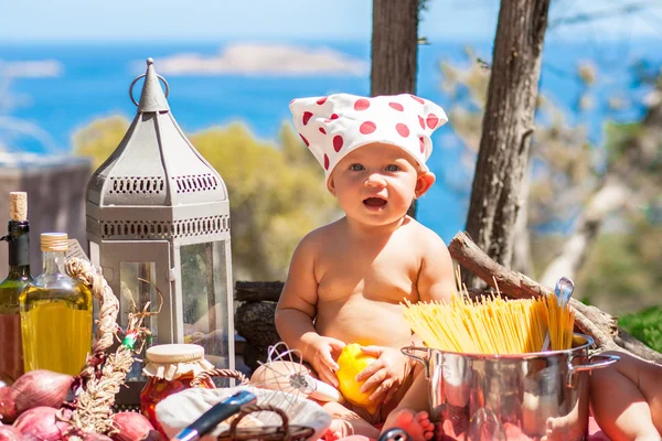 Happy children cook. Funny kids playing outdoors. Summer vacation concept