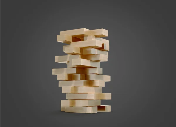 Blocks wood game  jenga  on black background.