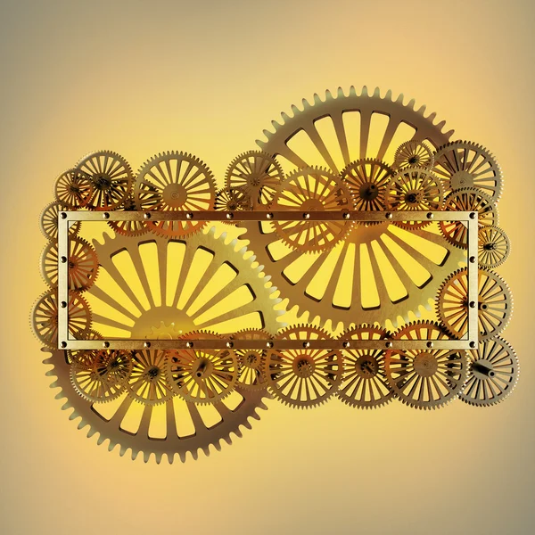 Stylized mechanical steampunk collage. Made of metal frame and clockwork details.