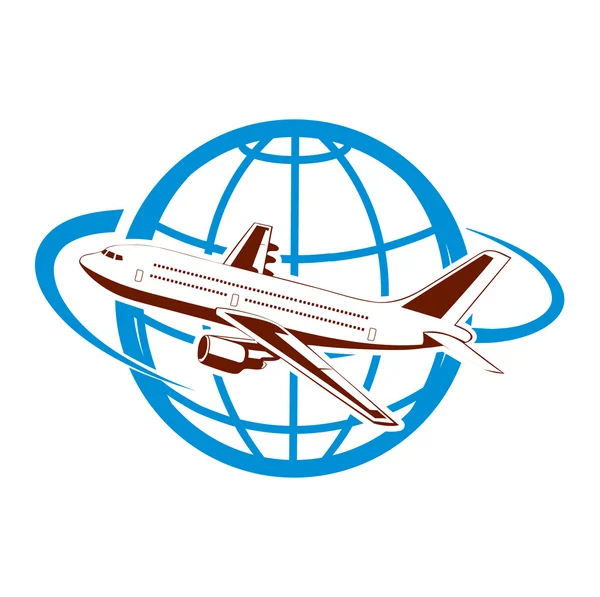 Plane on the background of the planet symbol of air transportation