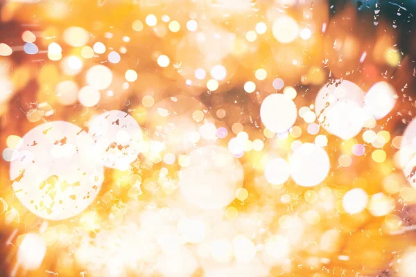 Festive Background With Natural Bokeh And Bright Golden Lights. Vintage Magic Background With Color