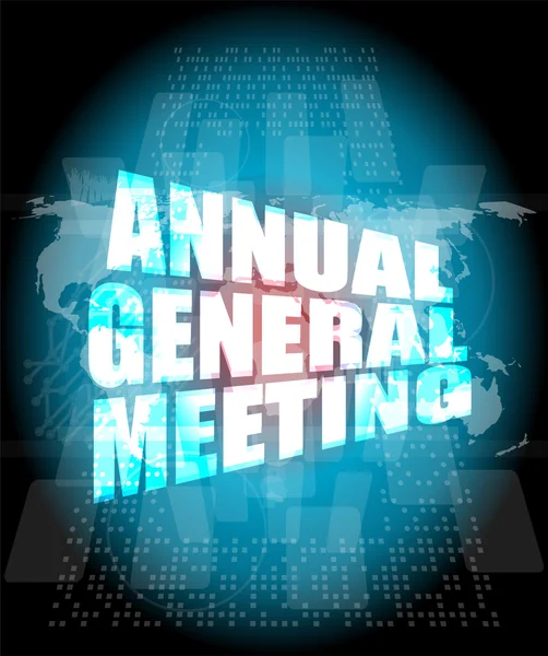 Annual general meeting word on digital touch screen