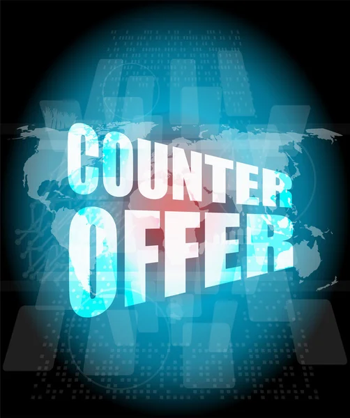 Counter offer words on digital screen background with world map