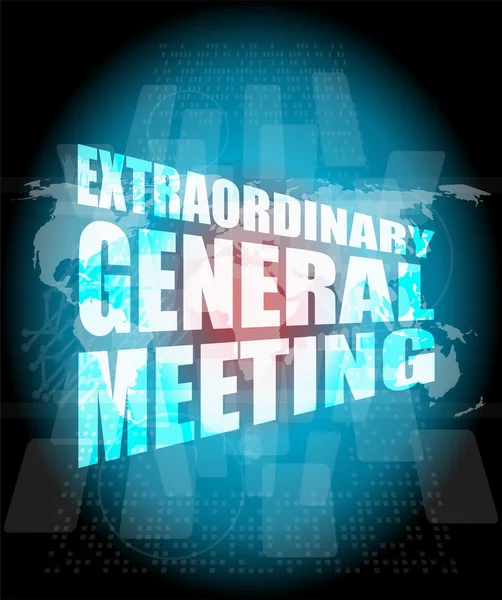 Extraordinary general meeting word on digital touch screen