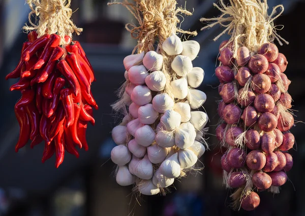 Tropea souvenirs of traditional pepper, garlic and onion