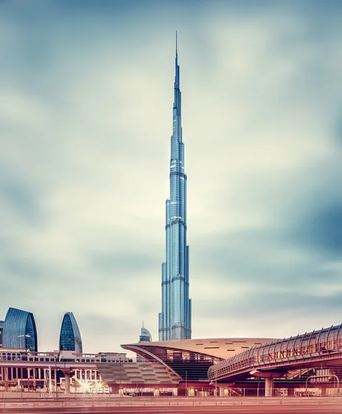 Burj Khalifa and Dubai\'s modern metro station
