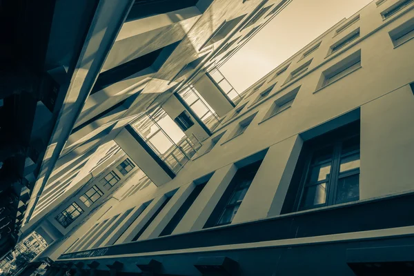 Modern architecture perspective yard white building with windows