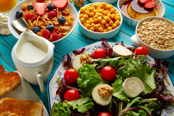 Healthy breakfast salad and cereals