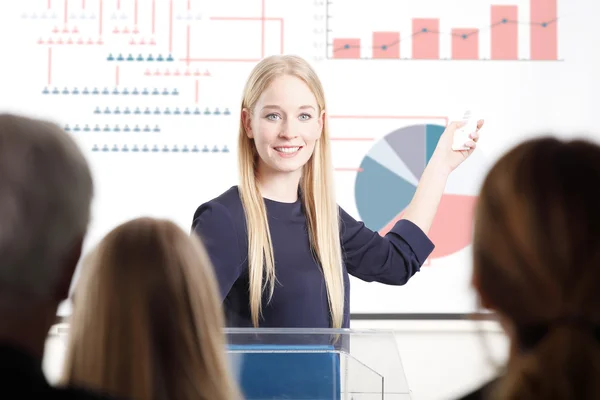 Businesswoman giving presentation for financial investment