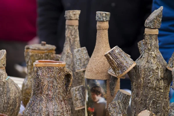 Wine bottles wrapped in cork