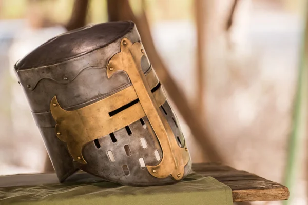 Metal medieval helmet.
