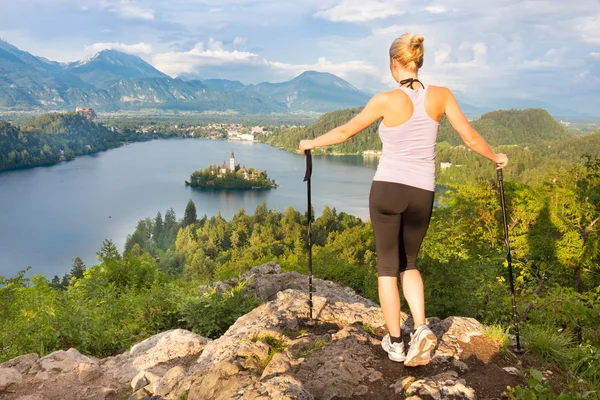 Tracking round Bled Lake in Julian Alps, Slovenia.