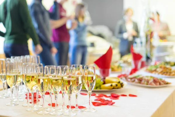 Banquet event. Champagne on table.